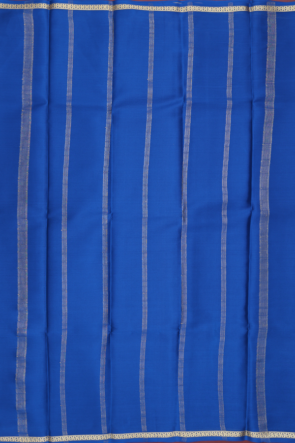 Mysore Silk Saree In Plain Blue With Floral Border