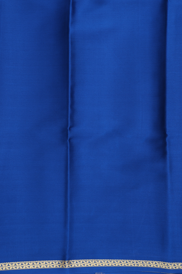 Mysore Silk Saree In Plain Blue With Floral Border