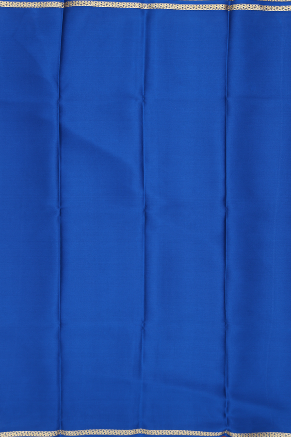 Mysore Silk Saree In Plain Blue With Floral Border