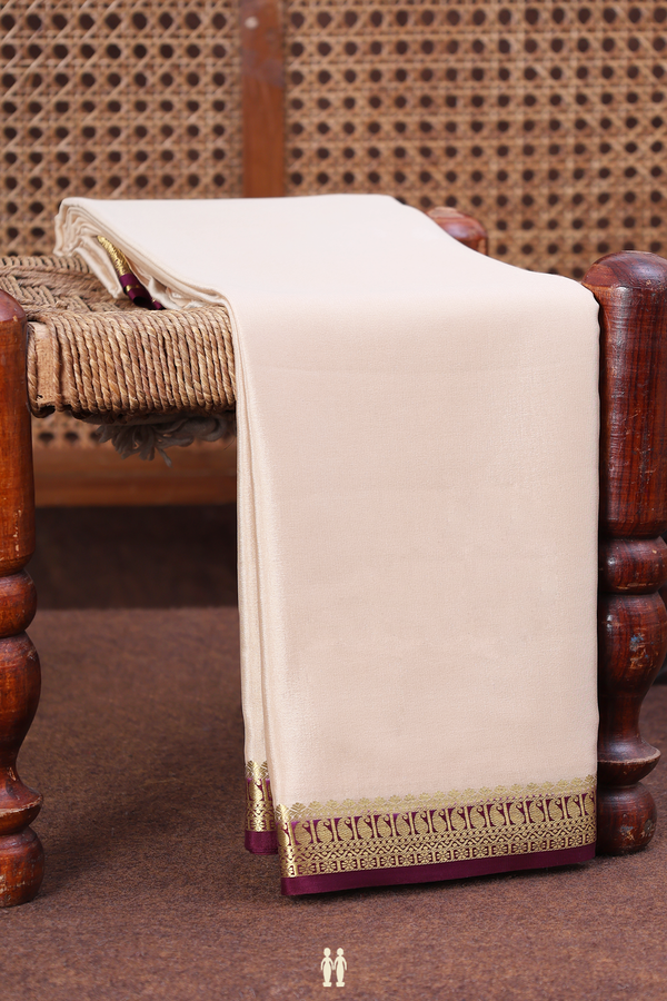 Mysore Silk Saree In Cream Color With Contrast Border