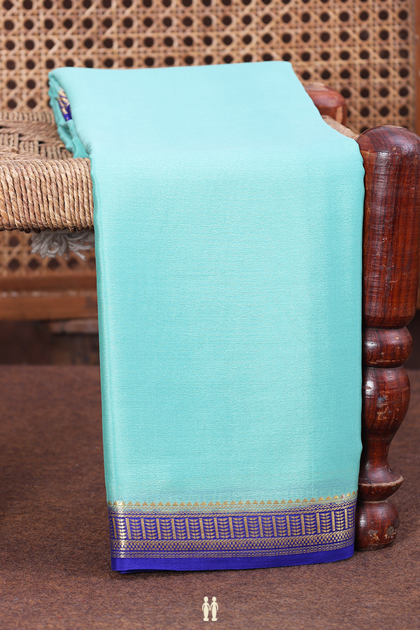 Mysore Silk Saree In Plain Dusty Mint With Contrast Border