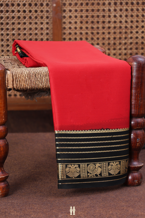 Mysore Silk Saree In Scarlet Red With Contrast Border