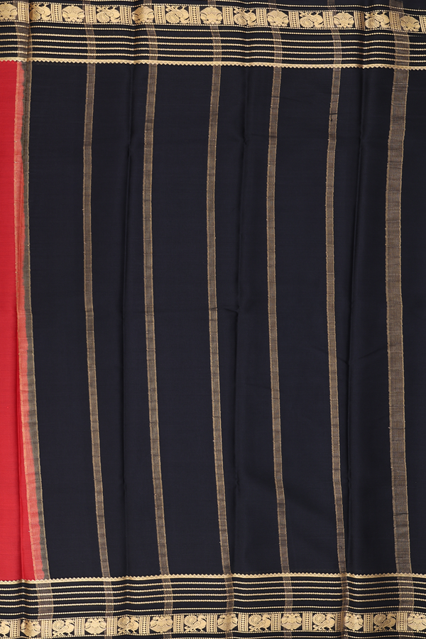Mysore Silk Saree In Scarlet Red With Contrast Border