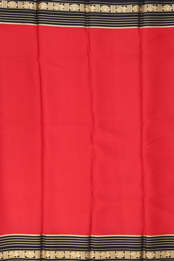 Mysore Silk Saree In Scarlet Red With Contrast Border