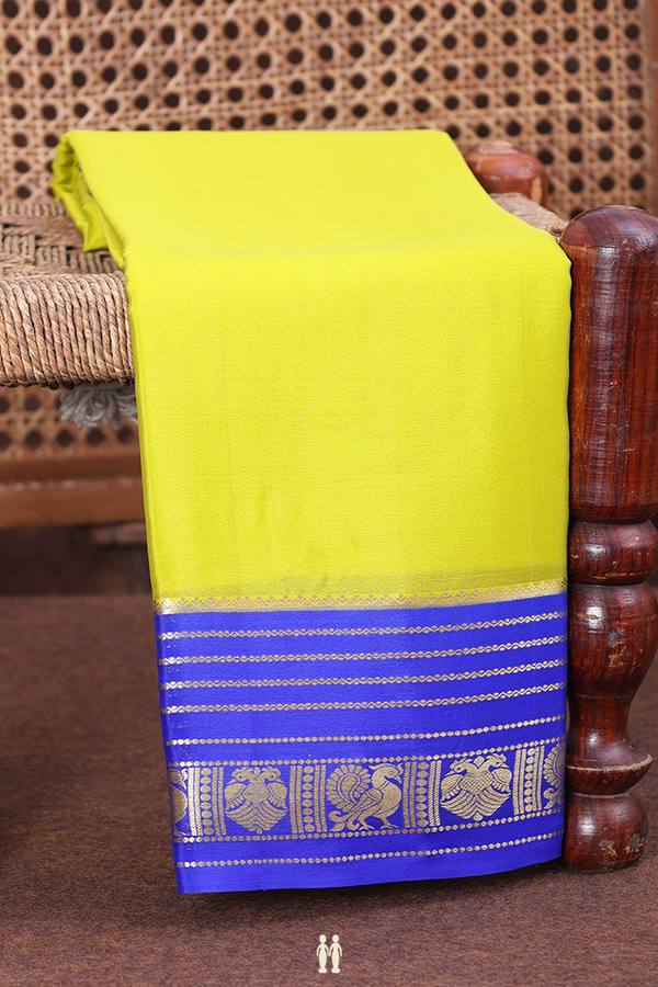 Mysore Silk Saree In Plain Lime Green With Contrast Border