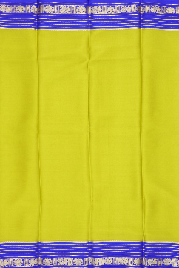 Mysore Silk Saree In Plain Lime Green With Contrast Border