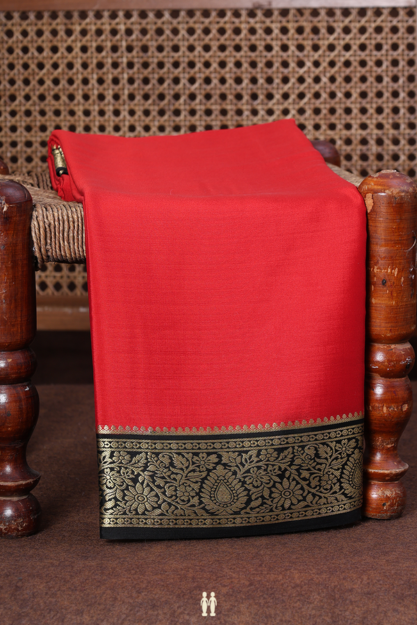 Mysore Silk Saree In Scarlet Red With Contrast Border