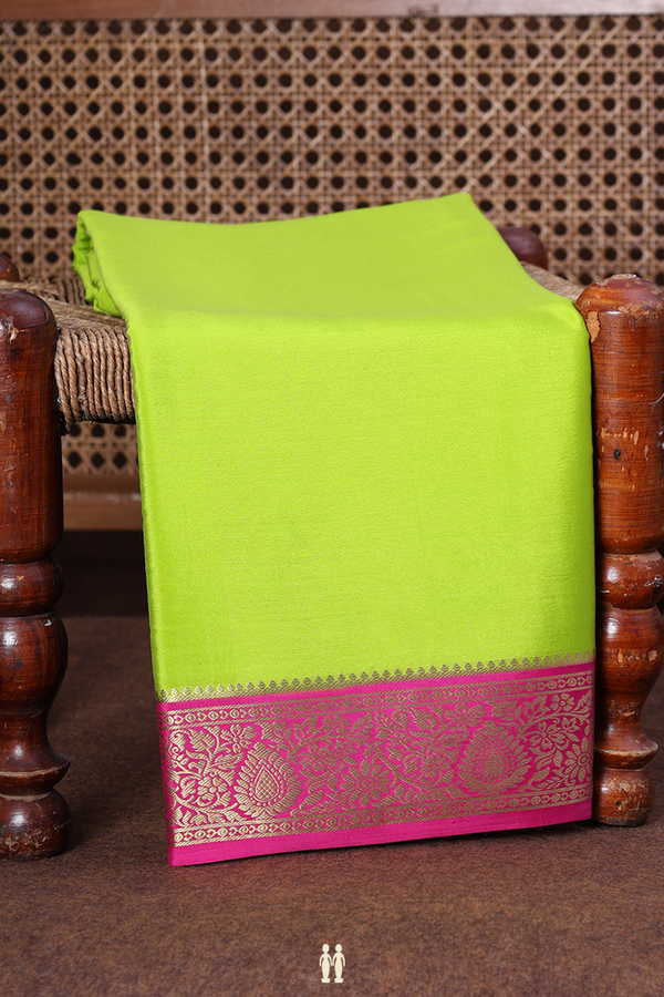 Mysore Silk Saree In Lime Green With Contrast Border