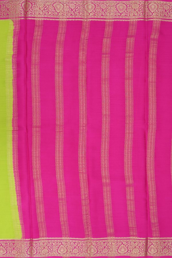 Mysore Silk Saree In Lime Green With Contrast Border