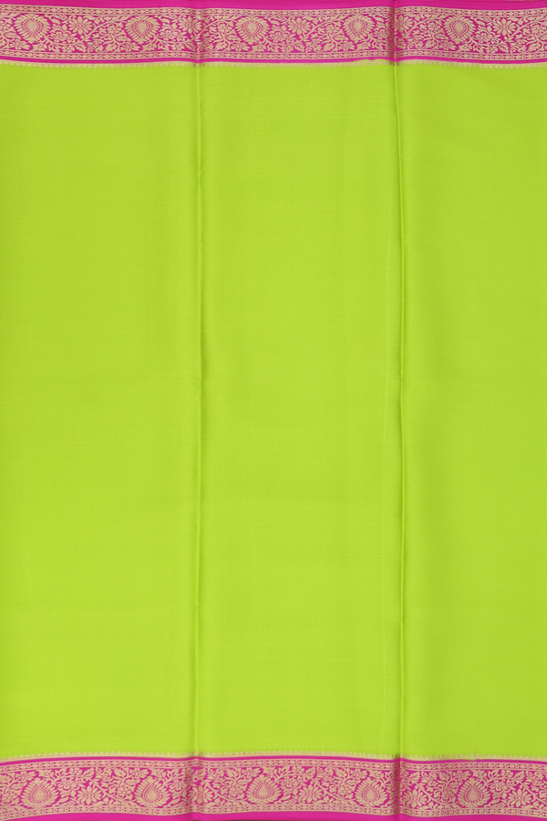 Mysore Silk Saree In Lime Green With Contrast Border