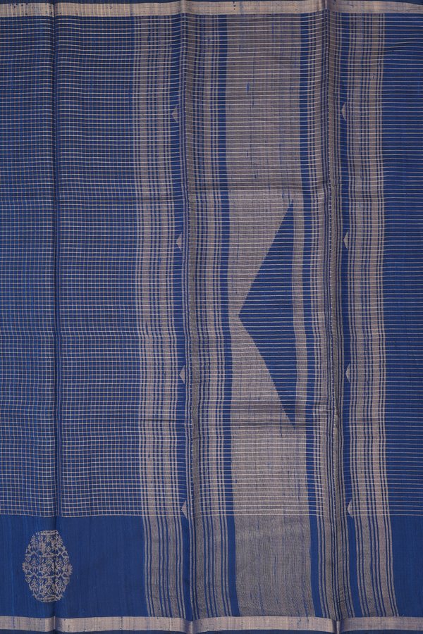 Jute Saree In Prussian Blue With Checks Design