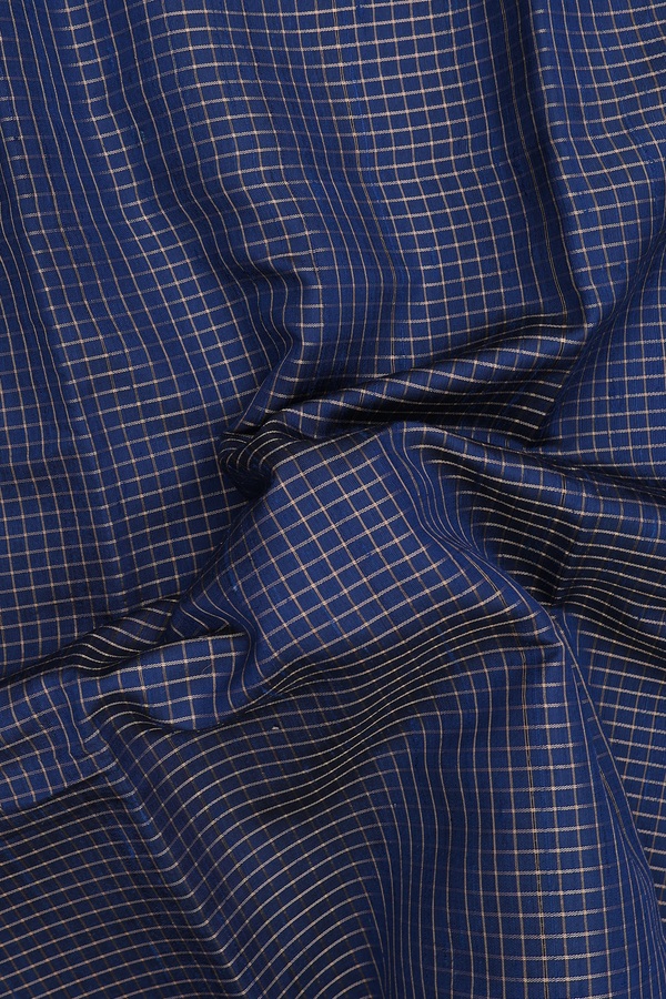 Jute Saree In Prussian Blue With Checks Design