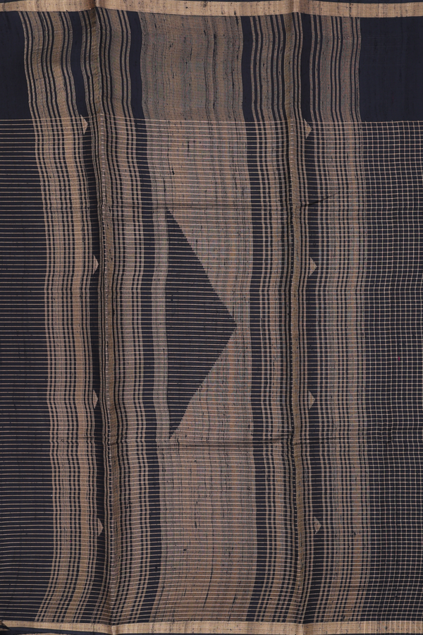 Jute Saree In Black With Checks Design