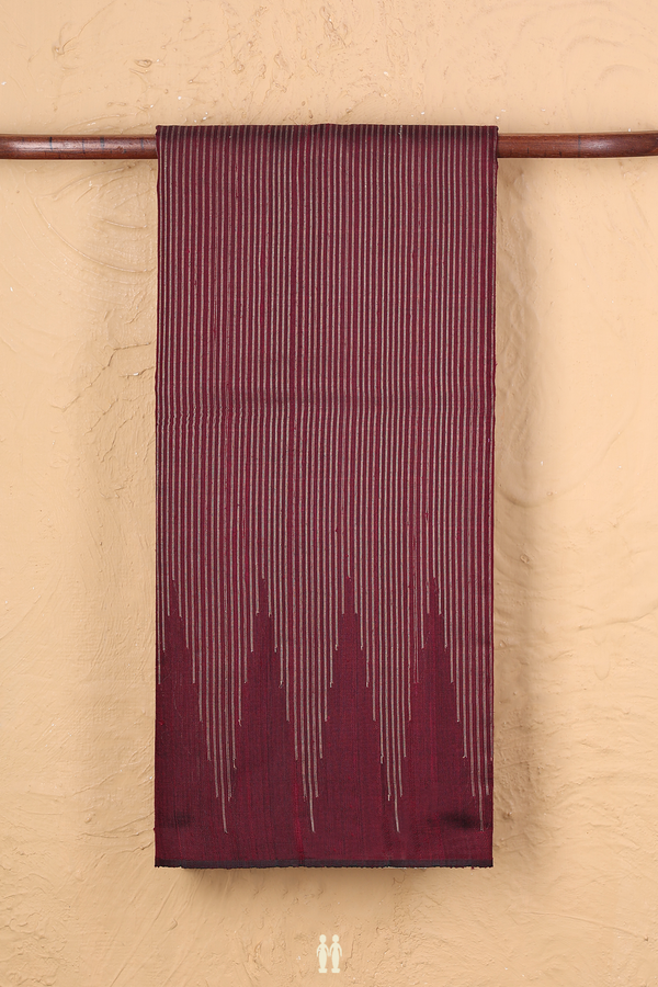 Jute Saree In Burgundy With Temple Design