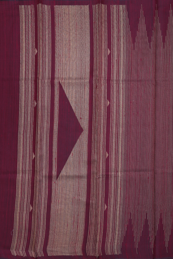 Jute Saree In Burgundy With Temple Design