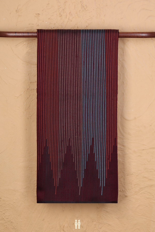 Jute Saree In Dark Maroon With Temple Design