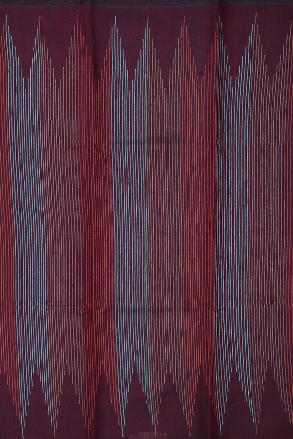 Jute Saree In Dark Maroon With Temple Design