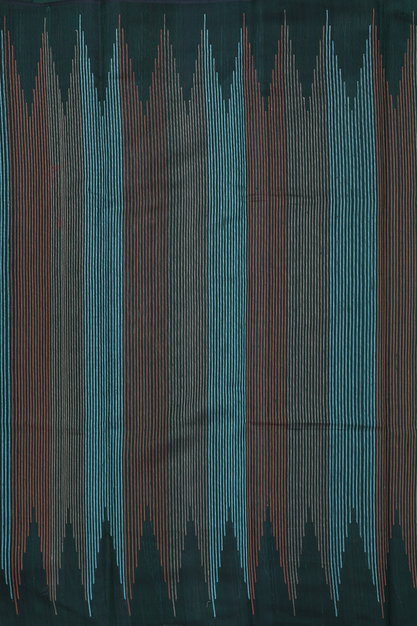 Jute Saree In Bottle Green With Temple Design