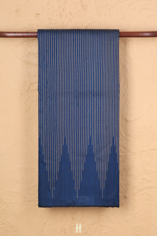 Jute Saree In Oxford Blue With Temple Design