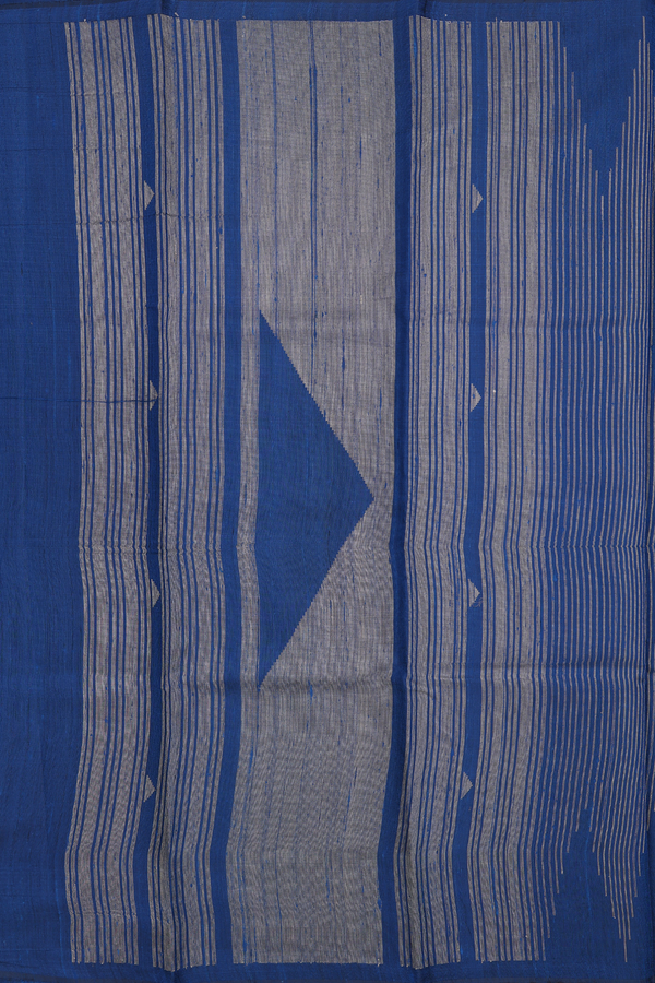 Jute Saree In Oxford Blue With Temple Design