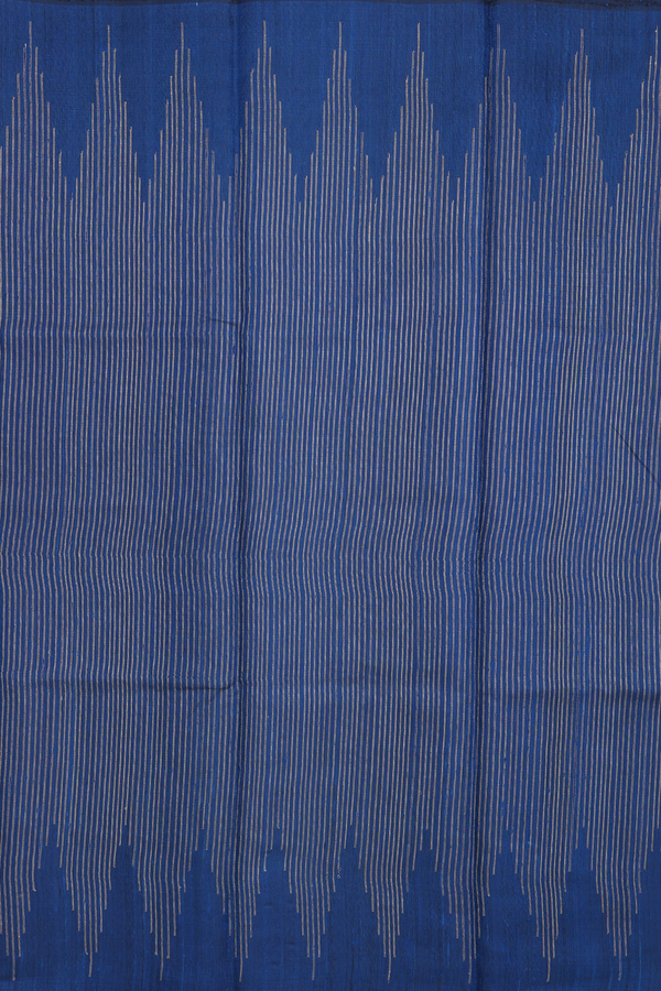 Jute Saree In Oxford Blue With Temple Design