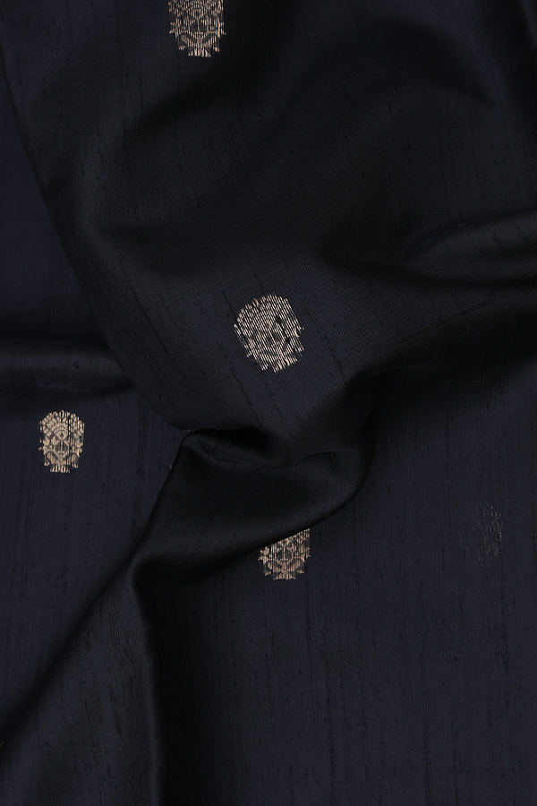 Jute Saree In Black With Floral Buttas