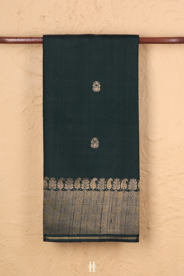 Jute Saree In Dark Green With Floral Buttas