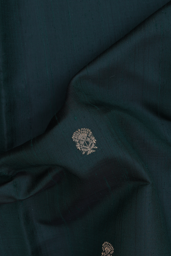 Jute Saree In Dark Green With Floral Buttas