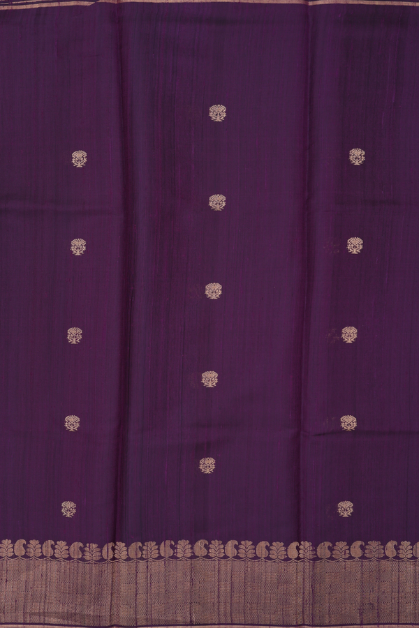 Jute Saree In Purple With Floral Buttas