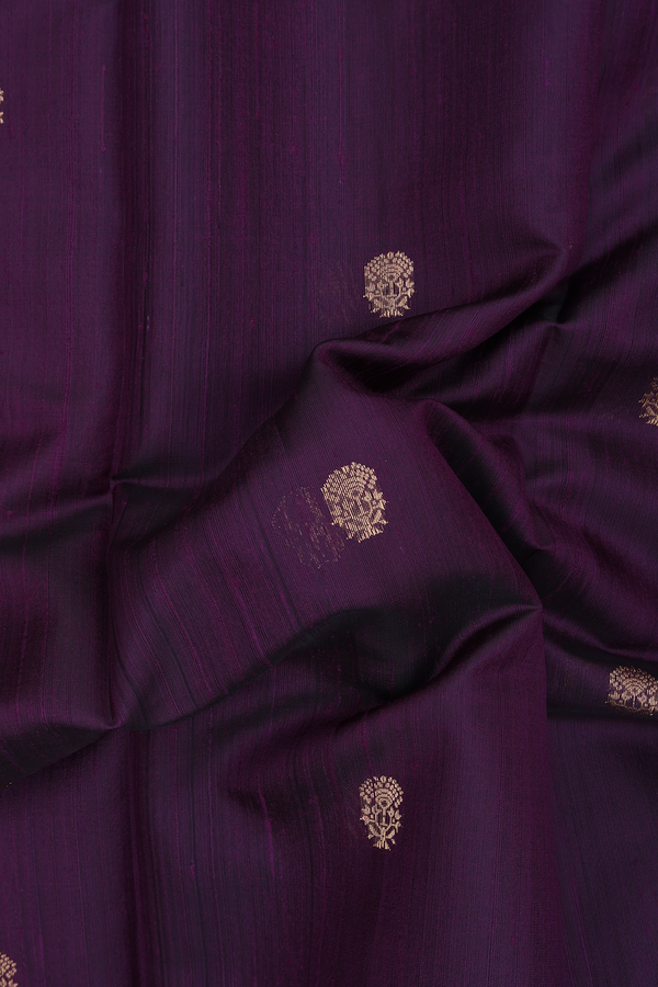 Jute Saree In Purple With Floral Buttas