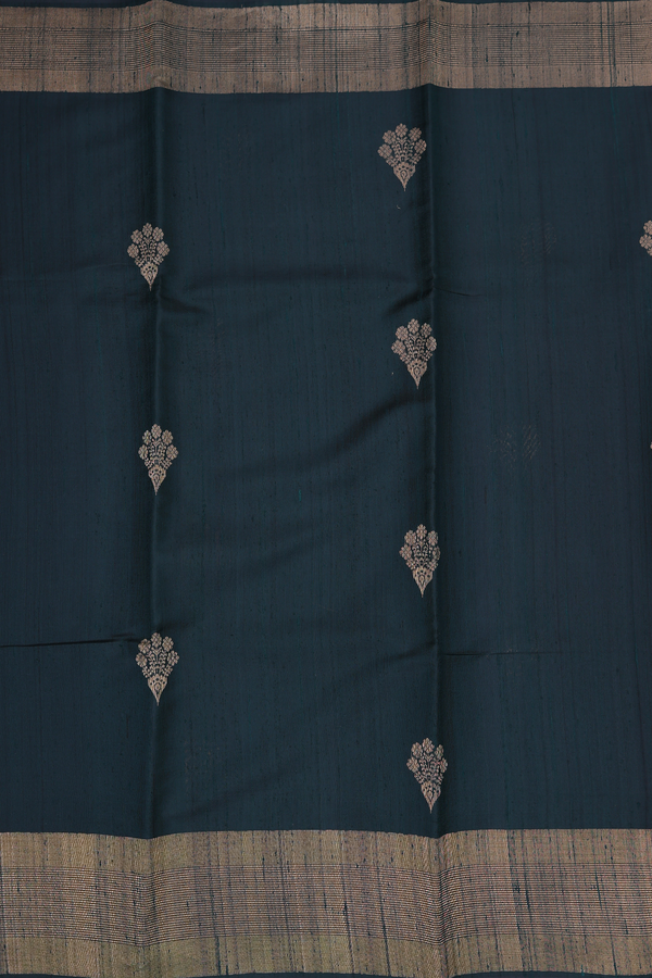 Jute Saree In Dark Green With Floral Motifs