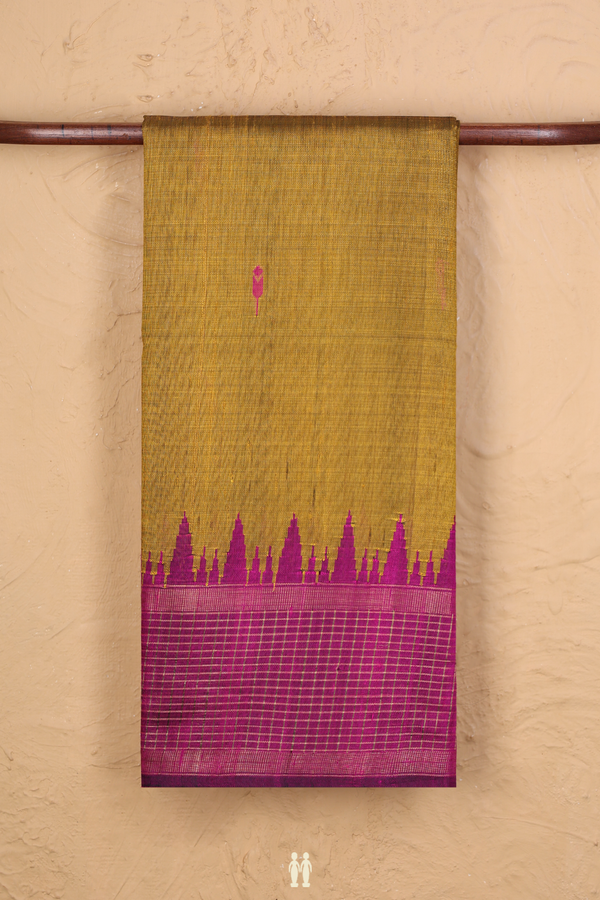 Jute Saree In Golden Yellow With Threadwork Buttas