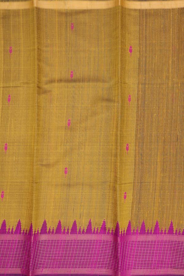 Jute Saree In Golden Yellow With Threadwork Buttas
