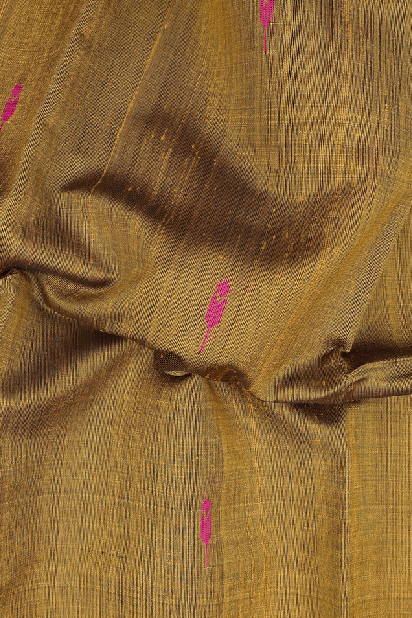 Jute Saree In Golden Yellow With Threadwork Buttas
