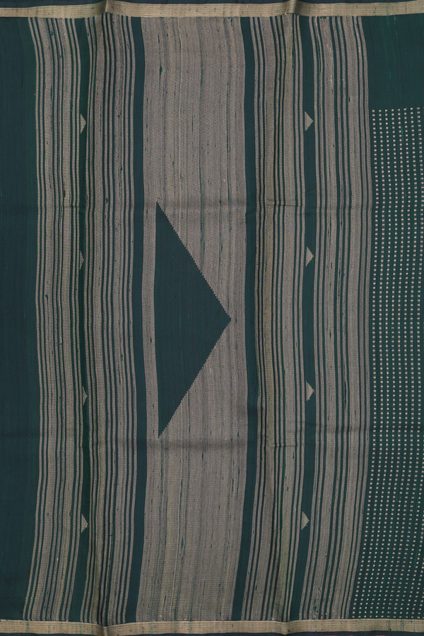 Jute Saree In Dark Green With Stripes Design