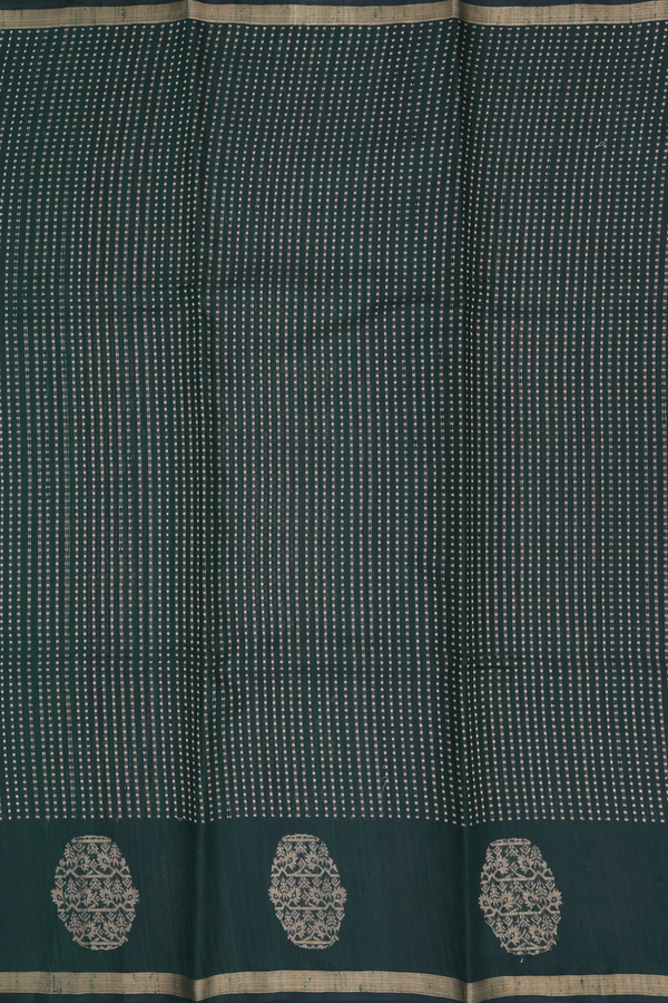 Jute Saree In Dark Green With Stripes Design