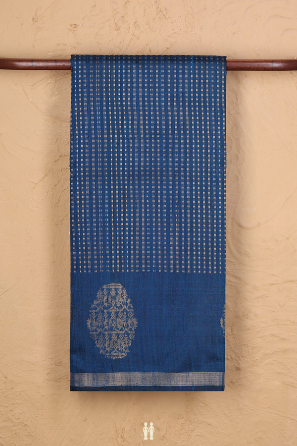 Jute Saree In Blue With Stripes Design