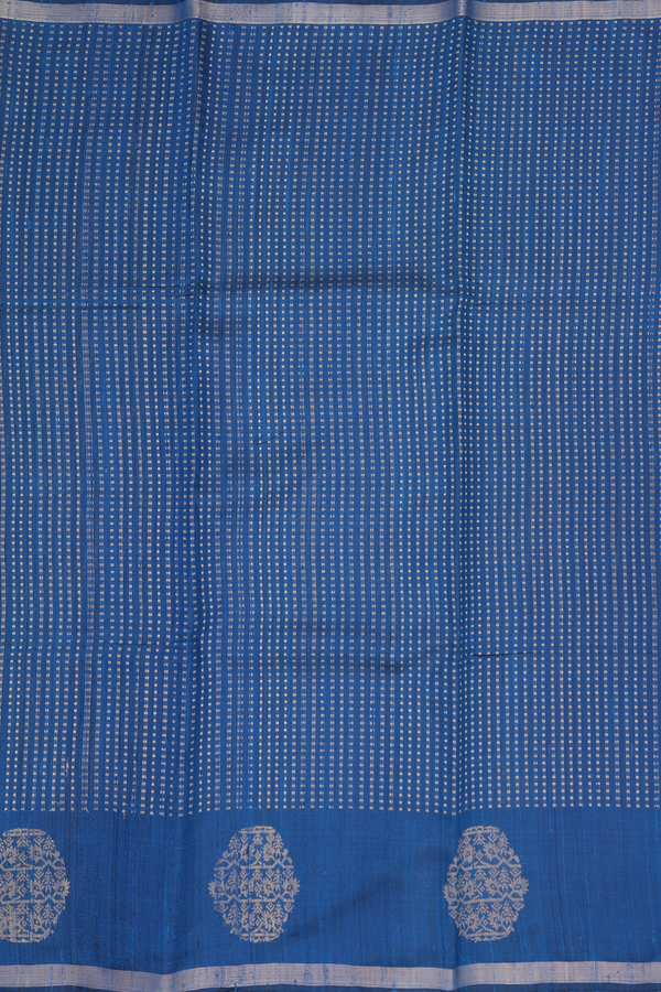Jute Saree In Blue With Stripes Design