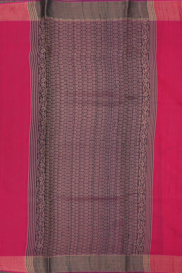 Jute Saree In Rani Pink With Tree Buttas