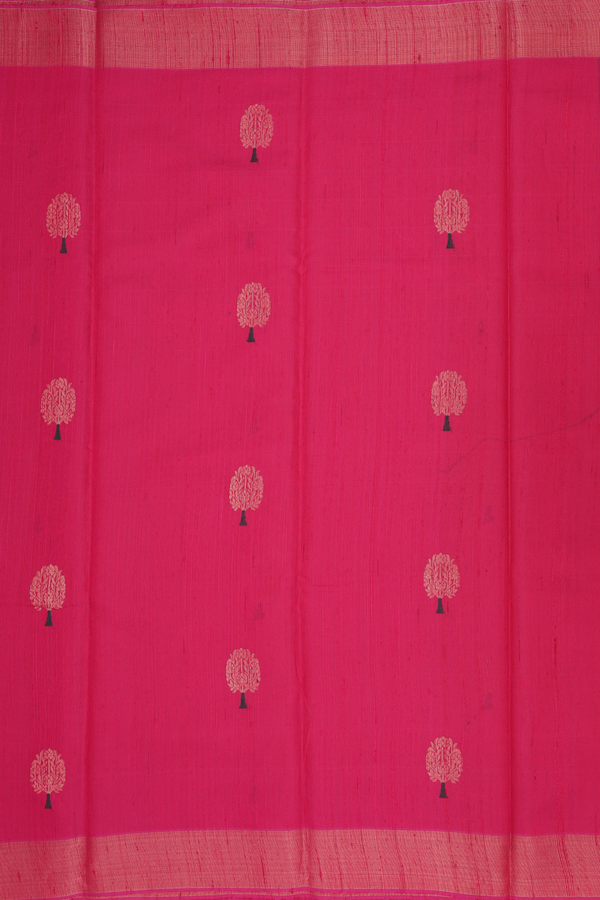 Jute Saree In Rani Pink With Tree Buttas