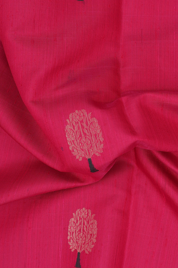 Jute Saree In Rani Pink With Tree Buttas