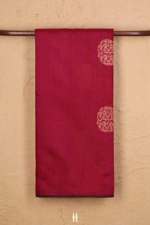 Jute Saree In Berry Pink With Zari Motifs