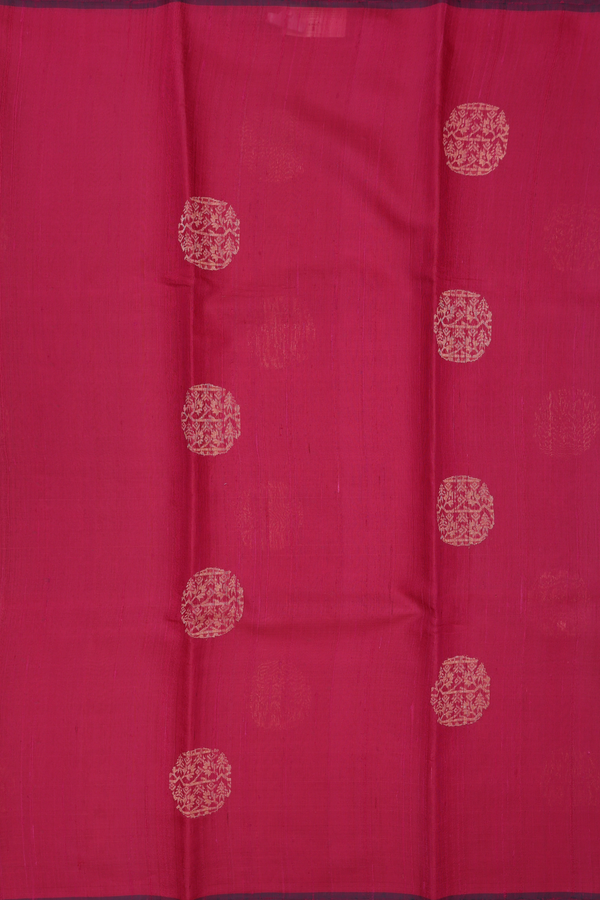 Jute Saree In Berry Pink With Zari Motifs