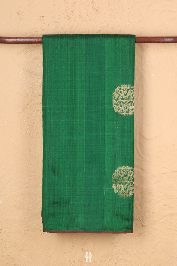 Jute Saree In Emerald Green With Zari Motifs