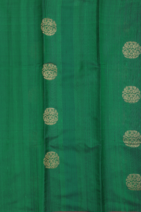 Jute Saree In Emerald Green With Zari Motifs