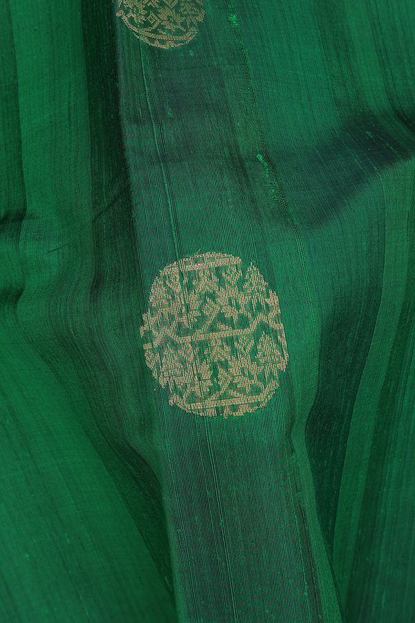 Jute Saree In Emerald Green With Zari Motifs