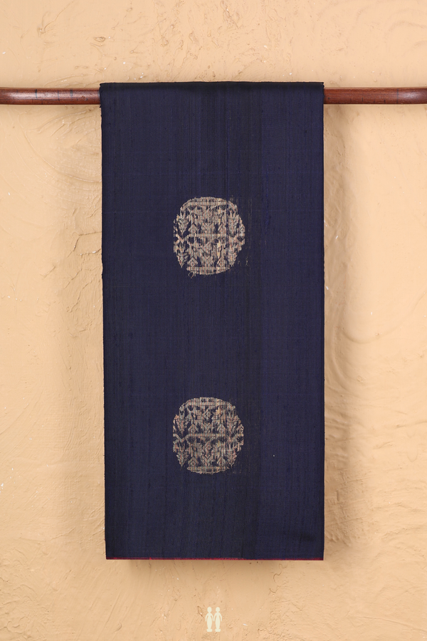 Jute Saree In Navy Blue With Zari Motifs