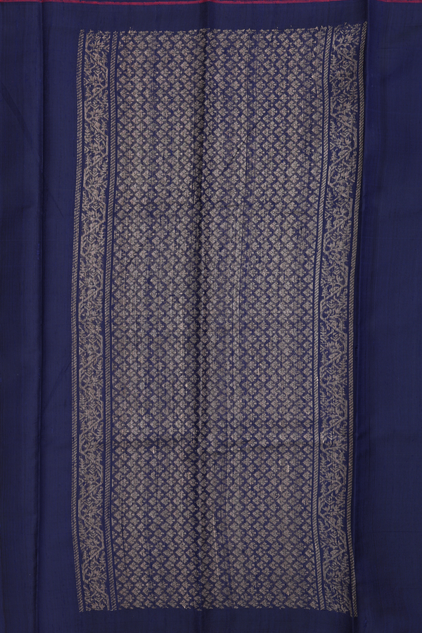 Jute Saree In Navy Blue With Zari Motifs
