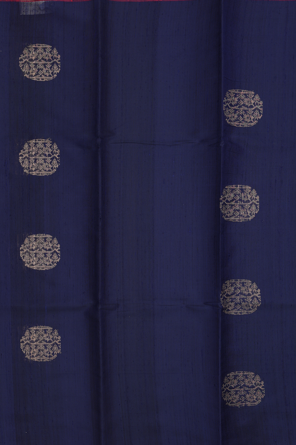 Jute Saree In Navy Blue With Zari Motifs