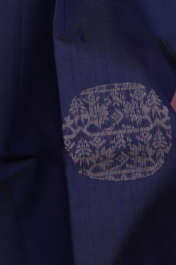 Jute Saree In Navy Blue With Zari Motifs